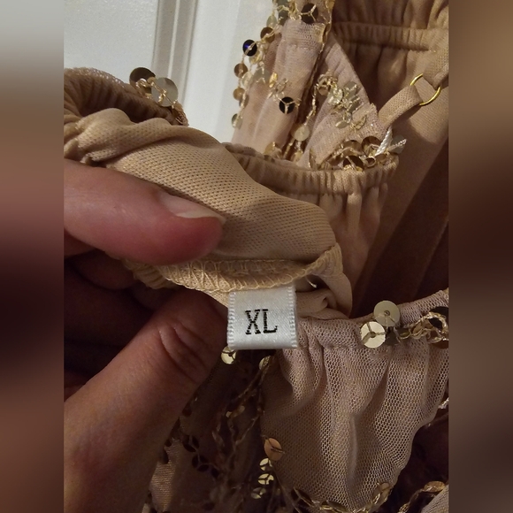 REAQKA Champagne Spaghetti Strap Sequined Romper (BNWT) - Picture 9 of 10